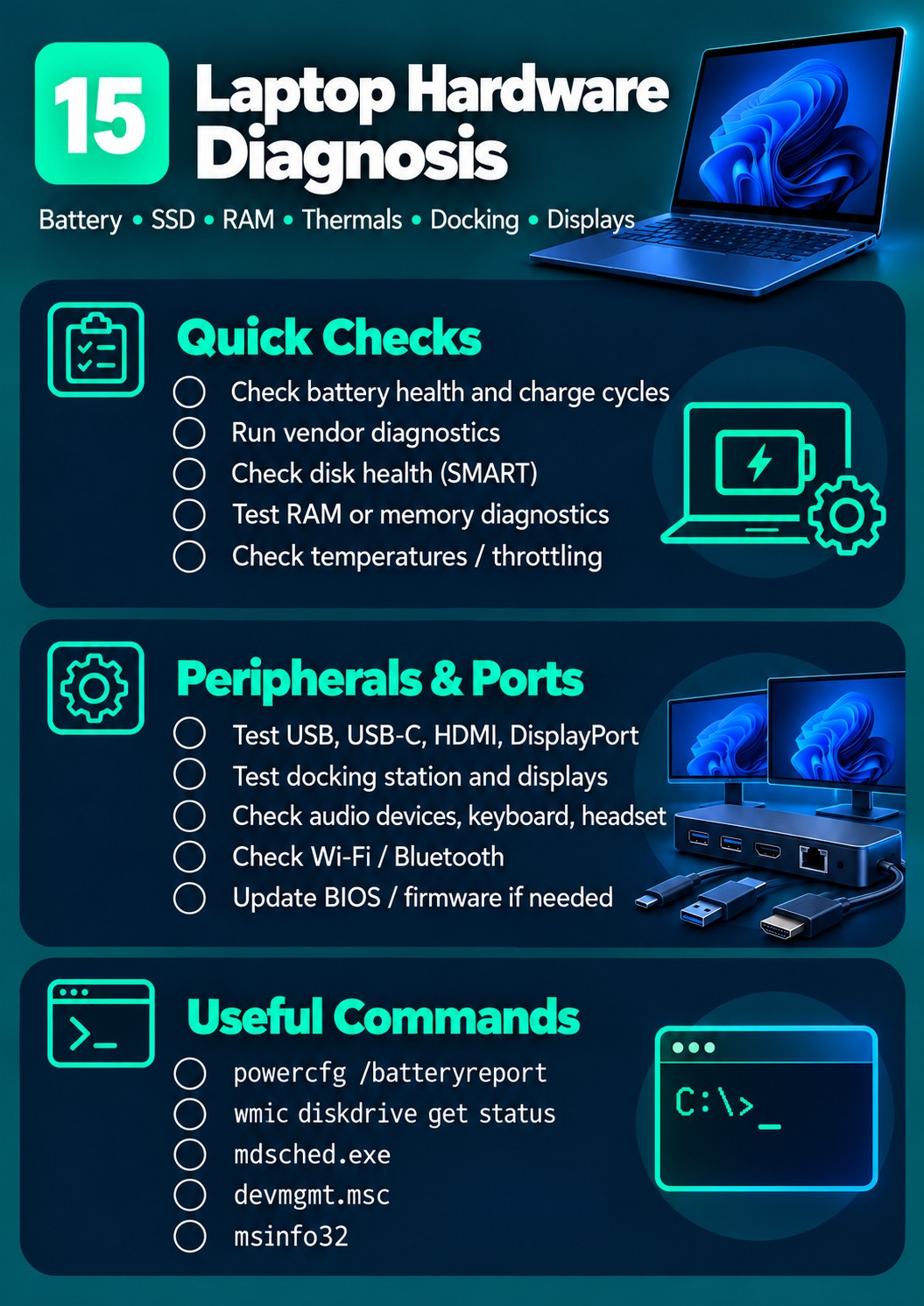 Laptop Hardware Diagnosis cheat sheet