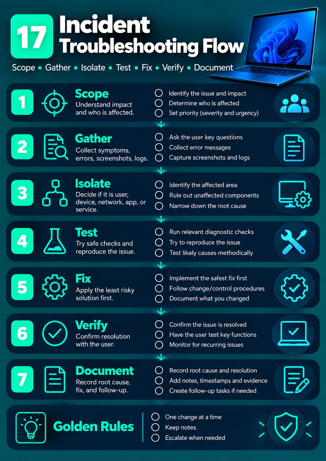 Incident Troubleshooting Flow cheat sheet