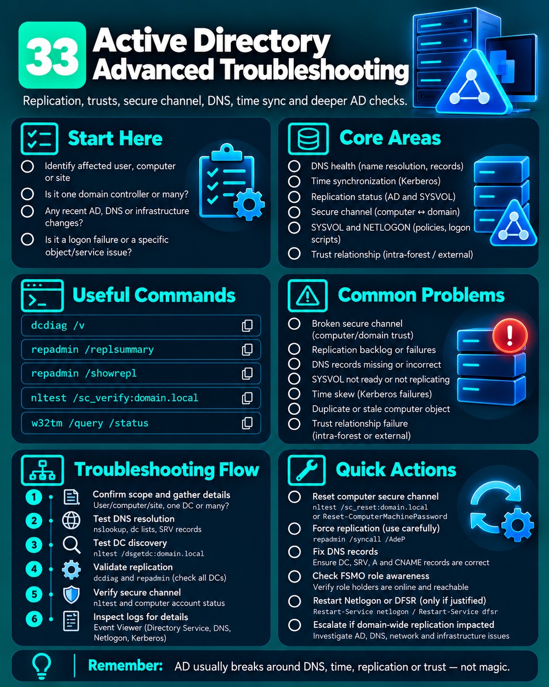 Active Directory Advanced Troubleshooting cheat sheet