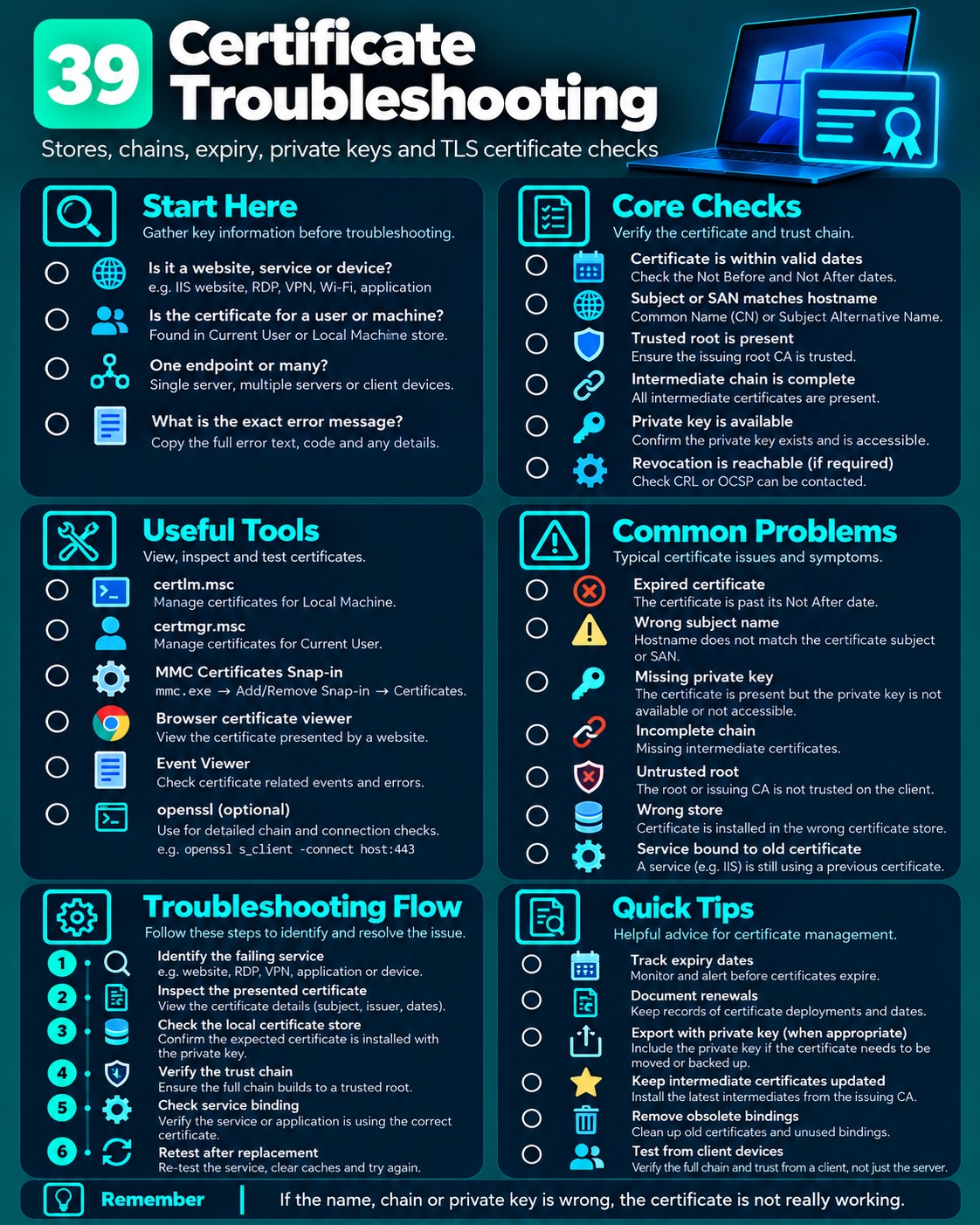 Certificate Troubleshooting cheat sheet
